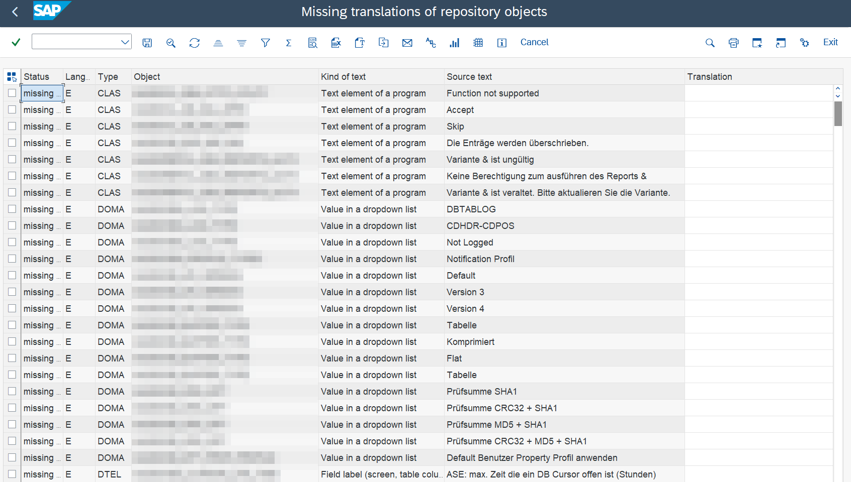 The editable list with lights and the Kind of text column